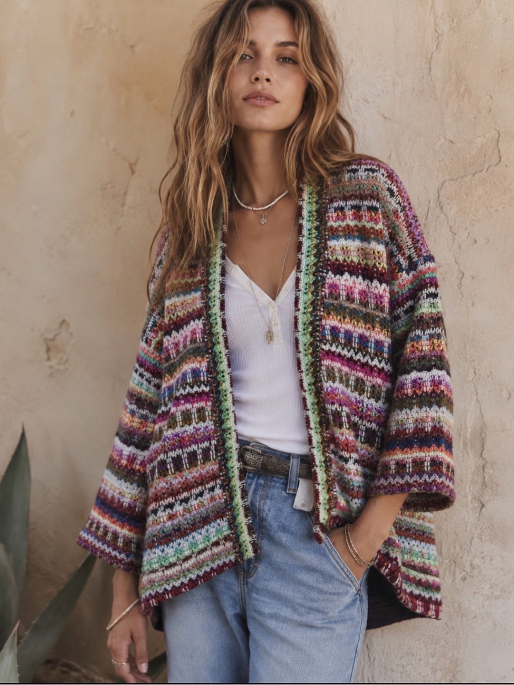 Anthropologie DRA Yoko Kimono Open Cardigan Boho Sweater Jacket M Festival